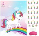 Morcheiong Pin The Tail/Horn on The Unicorn Party Game with 48 Horns for Kids Birthday Party Unicorn Party Favors Sleepover Party Supplies Girls Rainbow Party Decorations