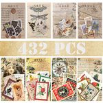 432 pcs Vintage Postage Stamp Stickers, VEINARDYL 8 Styles Retro Scrapbook Paper Stickers Aesthetic Botanical Decorative Paper for Journaling Scrapbooking Bullet Journal Diary Planner DIY Art Craft