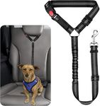 KUTKUT Removable Dog Seat Belt Harness for Car, 3-in-1 Pet Dog Car Seatbelt Leash, Retractable Restraint Secures to Vehicle Headrest & Adjustable Reflective Bungee Dog Seatbelt Tether (Black)