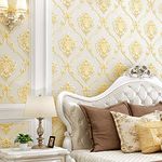 Retro Simplicity 3D Fine Embossed PVC Wallpaper European Damasks Bedroom Living Room TV Background Wall Shop Decoration Clothing Store Studio Coffee Shop Hotel 1.73'W x 32.8'L Non-Pasted (Beige)