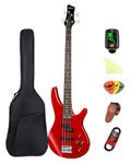 Bullfighter Electric Bass Guitar 4 Strings Full Size PJ Bass Complete Starter Kit for Beginner Musicians Casual Hobbyists Students with Gig Bag, Strap, Picks, Tuner and Guitar Cable IB (Red)