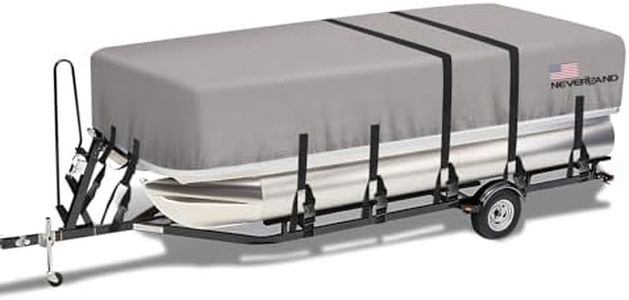 NEVERLAND Waterproof Pontoon Boat Cover - 21-24 ft Boat Cover Heavy Duty Marine Grade Oxford UV Resistant Canvas Trailerable Boat Covers with Windproof Adjustable Buckle Straps Gray
