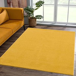 SANAT Short Pile Living Room Rug - Plain Modern Rugs for Bedroom, Study, Office, Hallway, Children's Room and Kitchen - Yellow, 80 x 150 cm