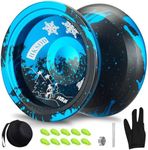 HKSOD Professional Yoyo Responsive Yoyos for Kids 8-12 Beginners,Unresponsive Yo yo for Adults,Metal Yoyo Trick Yoyos for Advanced Players with Yo-yo Accessories+Removal Tool - Black Blue