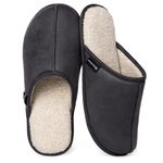 EverFoams Men's Suede Memory Foam House Indoor Slippers with Sherpa Lining (9-10 US M, Space Black)