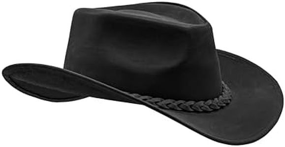 HADZAM Block Magnetic Gift Box Packed Grain Leather Cowboy hat for Men & Women Shapeable into Outback hat for Western Vintage Looks Black