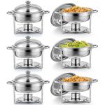 Wilprep Chafing Dishes Set of 6, 5L Stainless Steel Round Chafing Dish Buffet Set,Food Warmer Kit with Lids and Food Pans for Restaurant Catering Parties Weddings Picnics