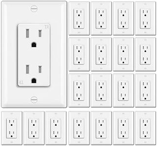 BESTTEN 20 Pack - 15 Amp Tamper Resistant Decor Receptacle, Standard Electrical Wall Outlet, Decorative Wallplate Included, 15A/125V/1875W, Commercial Grade, cUL Listed, White