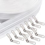 WANDIC Nylon Zipper, 10 Meters #5 White Nylon Coil Zippers & 10 Pcs Double Side Zipper Pull Tab Sliders & 9 Pcs Zipper Stopper for Repairing Tents Mosquito Net