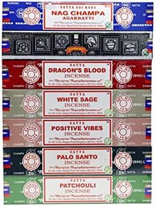 EARTH Satya Incense Sticks Set of 7 - Nag Champa, Super Hit, Dragon's Blood, White Sage, Positive Vibes, Palo Santo, Patchouli 15 GMS (Green Certified)- Hand Rolled Incense Sticks