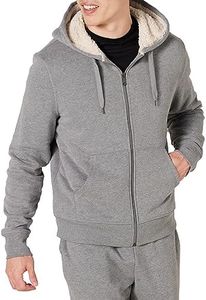 Amazon Essentials Men's Sherpa-Lined Full-Zip Hooded Fleece Sweatshirt, Light Grey Heather, M
