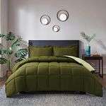 HIG 3pc Olive Green California King Comforter Set - All Season Reversible Down Alternative Comforter with Two Shams - Quilted Duvet Insert with Corner Tabs - Box Stitched - Breathable, Soft, Fluffy