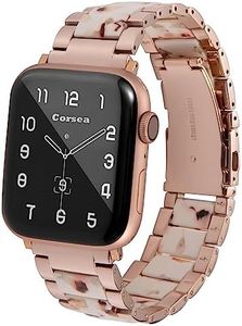 Corsea Stainless Steel Resin Band for Apple Watch Strap Replacement Bracelet,Lightweight, Comfortable & Fashionable,42mm/44mm/45mm/49mm,Rose Gold with Nougat White