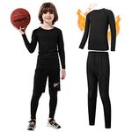 Century Star Thermal Underwear for Boys Compression Shirt Leggings Sets Long Sleeve Kids Base Layer Girls Athletic Football Undershirt Black Line Set Small