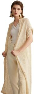 Women’s Linen Open Knit Long Cardigan Luxury Lightweight Duster Relaxed Fit and Airy Texture, BC609 (US, Alpha, Large, Regular, Regular, Apricot Beige)
