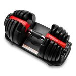 Amazon Brand - Symactive Adjustable Dumbbells 2.5Kgs - 24Kgs | Easy Weight Adjustment | Home Gym Equipment | for Men & Women | Non-Slip Grip, Durable | Red | 44 x 21 x 23 cm