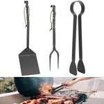 3pcs Spatula, Fork, Tongs, Grill Accessories BBQ Tongs Grill Utensils Set Heavy Duty Forged Craftsmanship Barbecue Tools