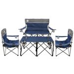 Northroad 4pcs Outdoor Folding Padded Camping Chair Set w/1 Loveseat Chair,2 Single Chairs, 1 Table,Portable Collapsible Conversation Set w/Carry Bag for Family Patio, Travel,Beach(Blue)