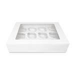 FALGUN 10 x Premium White 12 Hole Cavity Cupcake Boxes with Window and Inserts - (Rounded Inserts)