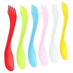 6Pcs Plastic Spork Lightweight & Strong All in One Camping Cutlery Spoon Fork Knife Set Portable and Reusable Camping Spork Flatware for Backpacking Hiking Outdoors