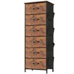 Somdot Tall Dresser for Bedroom with Side Pockets, 6 Drawer Storage Organizer Chest of Drawers with Fabric Bins for Closet Bedside Nursery Living Room Entryway Hallway, Wood Grain Print