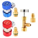 Uenede R134a Quick Coupler Adapter and Can Tap Valve Kit, 1/4" Flare Thread, Adjustable HP and LP AC Hose Connectors Fittings for R134a Car AC System Freon Charging Tool