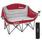 KingCamp Double Camping Chair Loveseat Heavy Duty for Adults Two Person Outdoor Folding Chairs with Cup Holder Wine Glass Holder Support 440 lbs for Outside Picnic Beach Travel（Red）