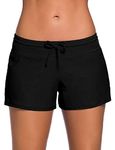 Bsubseach Women Black Side Split Plus Size Swim Boardshorts Adjustable Ties Swim Shorts