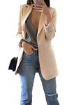 WIWIQS Women's Fully Lined One Button V-Neck Blazer Suit Casual Loose Comfy Blazers Long Sleeve Solid Color Jacket Coat Apricot L