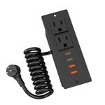 Recessed Power Outlet with PD 30W USB-C, Drawer Furniture Flush Mounted Built in Power Strip, 2 AC Outlets & 4 USB Ports, 5FT Retractable Spring Extension Cord for Home, Office Desktop