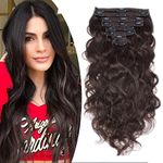 18 Inch SEGO Human Hair Extensions Clip in DOUBLE WEFT 100% Real Remy Hair [#2 Dark Brown] 8 Pcs Full Head Thick Curly Wavy Hairpieces (140g)