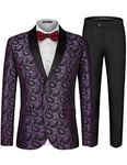 MAGE MALE Men's 2 Piece Slim Fit Floral Tuxedo Suit Paisley Peak Lapel One Button Single Breasted Suit Jacket Pants Set, Purple, X-Small