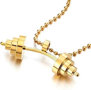 COOLSTEELANDBEYOND Oro Barra con Pesas Pesa de Gimnasia Colgante, Collar de Hombre Muchachos Niños, Acero Inoxidable, Bola Cadena 60CM
