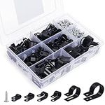 Belle Vous 271 Pieces Nylon R-Type Cable Clip Assortment Kit - 6 Sizes - Black Plastic Cord Clamps with Mounting Screws - Electrical Cable Fasteners for Wire Management and Cable Conduit
