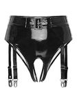 CHICTRY Women PVC Leather High Waisted Booty Shorts Open Crotch Panties Knickers with Garter Clips Black XXL