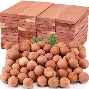 100 Pcs Cedar Blocks for Clothes Storage Natural Fragrance Wood Planks Cedar Chips with Cedar Balls/Cedar Sticks for Closet Storage Kitchen Wall and Drawer Accessories (Blocks and Balls)