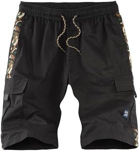 APTRO Men's Cargo Shorts Drawstring Casual Cotton Big & Tall Work Shorts Side Camo Black L