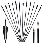 Huntingdoor 12Pcs 30 inch Archery Carbon Arrows Spine 550 Hunting Targeting Arrows with Replaceable Broadhead for Recurve Bow Compound Bow Target Practice (BLACK)