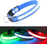 DQGHQME Light Up Dog Collar Led Light Dog Collar USB Rechargeable, Glow in The Dark Dog Collar Lighted Dog Collar for Night Walking,Collier Lumineux Pour Chien (Blue-Pure, Small)