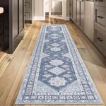 HEBE Boho Runner Rug 2x10 Ft Vintage Soft Hallway Rug Runner Washable Kitchen Runner Mat Farmhouse Laundry Rug Runner Non Slip Floor Carpet for Entryway Bathroom Bedroom Entrance, Ash Blue