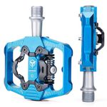 Mountain Bike Pedals - Dual Function Flat and Clipless Pedal - 3 Sealed Bearing Platform Pedals Clipless Compatible with SPD, Bicycle Pedals (Blue)