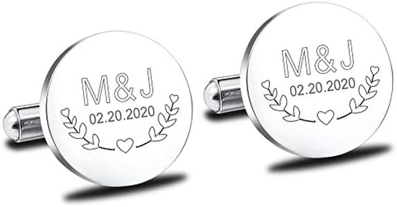 MeMeDIY Gemelos para Hombre Personalizado con Foto/Inicial/Texto Acero Inoxidable Juego de Gemelos para Bodas Plata Gemelos Iniciales Gemelos para Camisa Traje Esmoquin Negocio Padrinos Regalo
