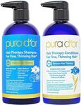 PURA D'OR Hair Thinning Therapy Biotin Shampoo and Conditioner Set, CLINICALLY TESTED Proven Results, DHT Blocker Hair Thickening Products For Women & Men, Natural Routine Shampoo, Color Safe, 16oz x2