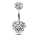 OUFER 14G Belly Bars 8mm Double Heart Cubic Zirconia Belly Button Ring 316L Surgical Steel Short Navel Piercings Body Jewellery Women Gifts