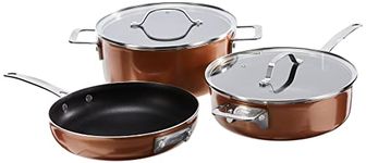 Gotham Steel Stackable Pots and Pans Set – Stackmaster 5 Piece Cookware Set with Ultra Nonstick Cast Texture Ceramic Coating, Saves 30% Space, Sauce Pans, Stock Pots, Skillets–Dishwasher Safe, Brown