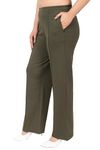 Mlada Mid Waist Wide Leg Flared Pants Elastic Waist Band for Women Office Work Formal Wear Stretch Cotton Knit Flare Pants Utility Pockets Extra Flare Pants Trousers for Travel Olive