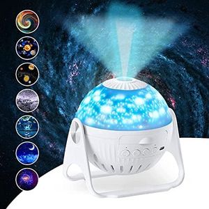 MIXEN Galaxy Projector, Star LED Lamp For Bedroom, Universe Night Light For Kids, 360 Degree Auto Rotation, Space Ceiling Projector, Solar System- 7 In 1 Planetarium, Space Decor, White