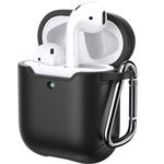 JETech Case Cover for AirPods (1st & 2nd Generation), PC and TPU, Protective Skin with Keychain (Black)