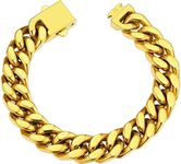 ChainsHouse Stainless Steel Cuban Link Bracelet for Men, 5mm/7mm/9mm/12mm Width, 7.5"/8.3"/9" Length, Black/18K Gold Plated Chain Wrist Bracelets for Men, with Gift Box, 8.3 Inches, Metal, no gemstone