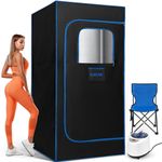 X-Vcak Portable Steam Sauna, Portable Sauna for Home, Sauna Tent Sauna Box with 2.6L Steamer, Remote Control, Folding Chair, 9 Levels, Black with Blue, 2.6’ x 2.6’ x 5.9’